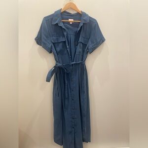 Isabel Maternity Blue Belted Shirt Dress